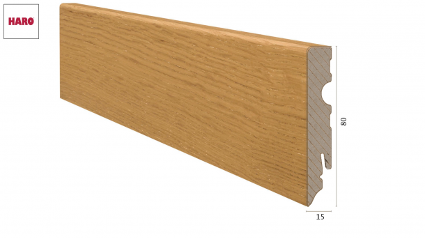 Medžio plaušo faneruota grindjuostė Haro Ąžuolas 15*80 MM