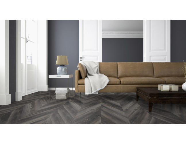 IŠPARDAVIMAS Vinilo danga OneFlor ECO 55 Chevron Pušis Smoked Black 2.5 MM