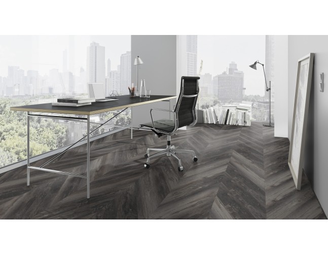 IŠPARDAVIMAS Vinilo danga OneFlor ECO 55 Chevron Pušis Smoked Black 2.5 MM