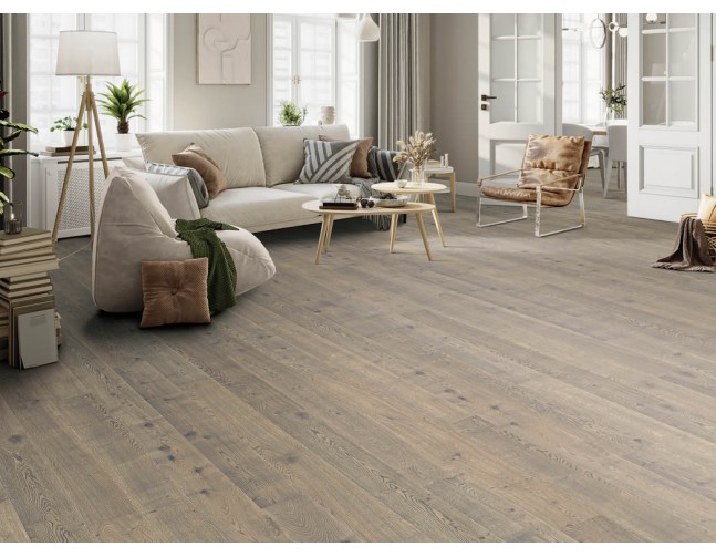Trisluoksnė parketlentė 2500 Haro Plank Ąžuolas Tobacco Grey Sauvage Retro Economy
