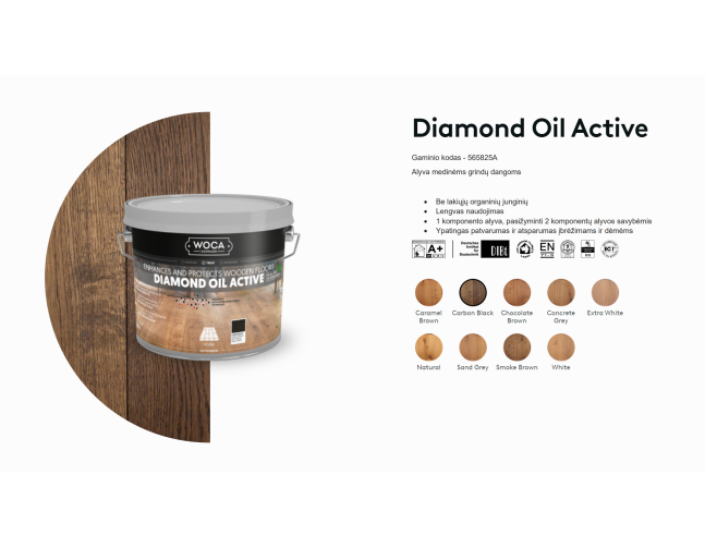 IŠPARDAVIMAS Alyva medinėms grindims Woca Daimond Oil Active Carbon Black, 2,5 L