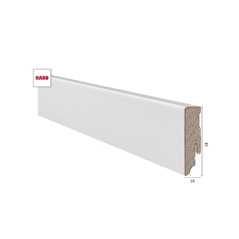 Laminuota grindjuostė Haro Balta MDF 16*58 MM nuotrauka