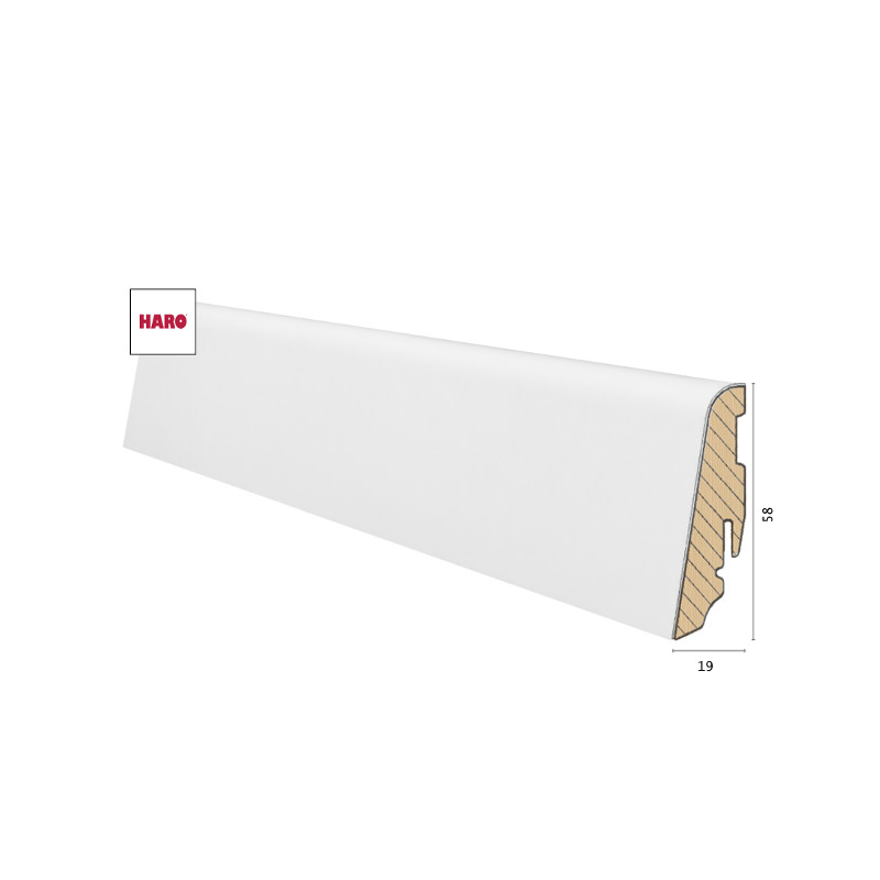 Medinė faneruota grindjuostė Haro Balta lakuota 19*58 MM